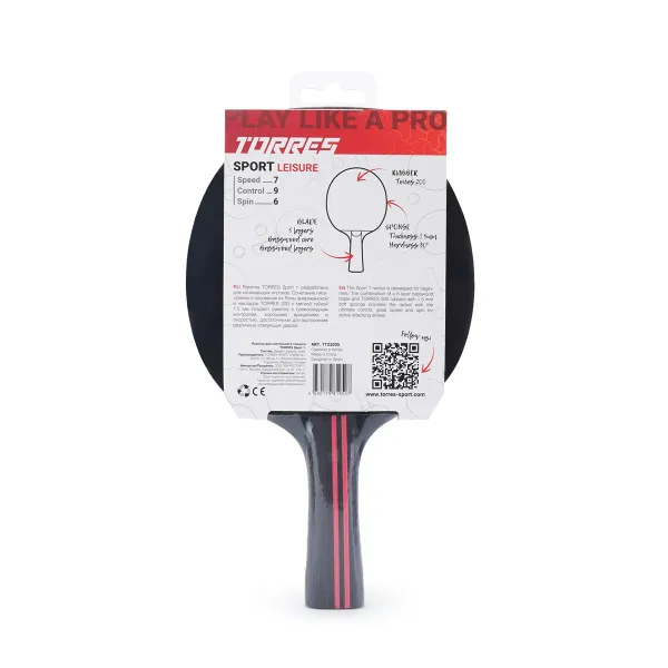 Ракетка для н/т TORRES Sport 1*, TT23005 для любителей, накладка 1,5 мм, конич. ручка за 991.10 ₽ в Петрозаводске