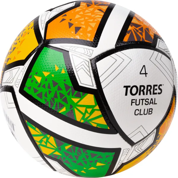 Мяч футзал. TORRES Futsal Club, FS323764, р.4, 10 пан. ПУ, 4 под. сл, гибрид. сш. бело-зел-оранж за 2&nbsp;264.40 ₽ в Петрозаводске